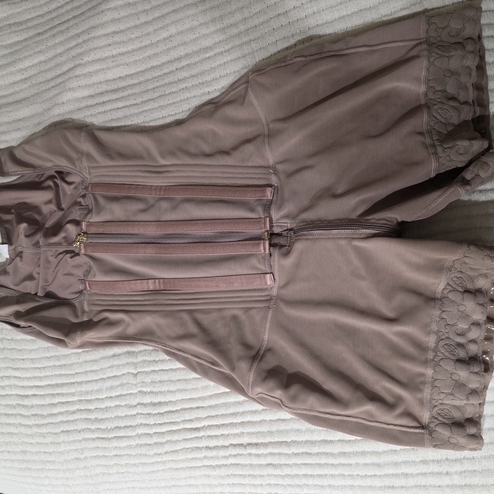 Elegant Taupe Sleeveless Romper with Lace Trim